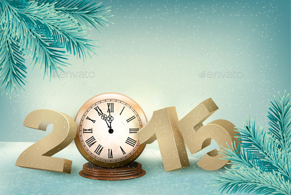 01 holiday background with 2015 and clock t