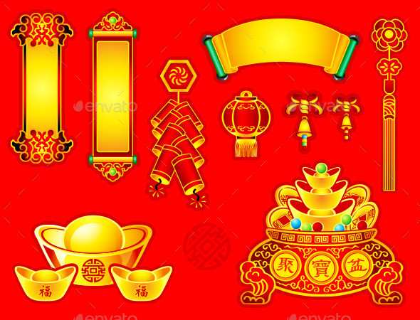 Chinese new year elements mix gr