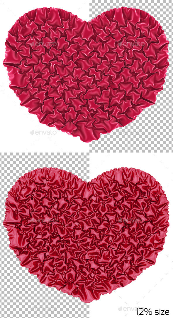 Heart velvet shape balloon cloth folds pleats 3d model preview render obj 3ds glossy red 590