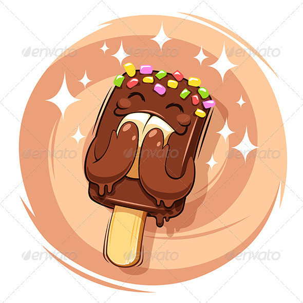 Happy cartoon chocolate ice cream round