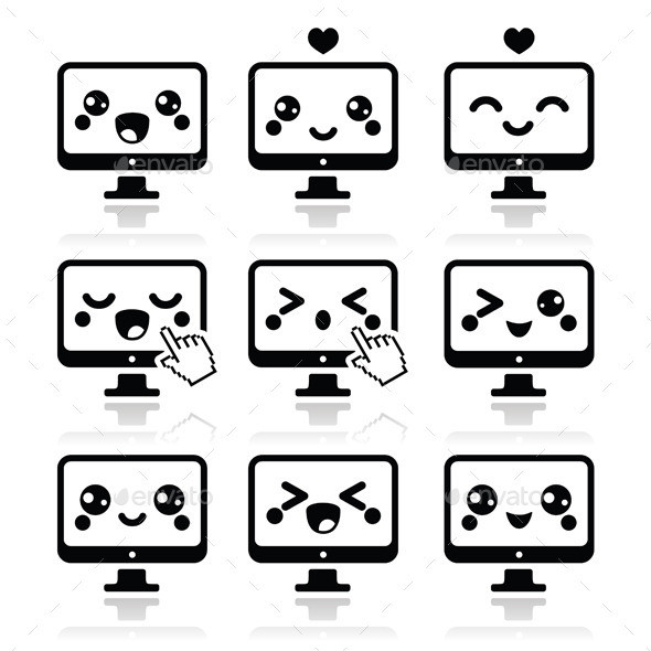 Computer kawaii icons black prev