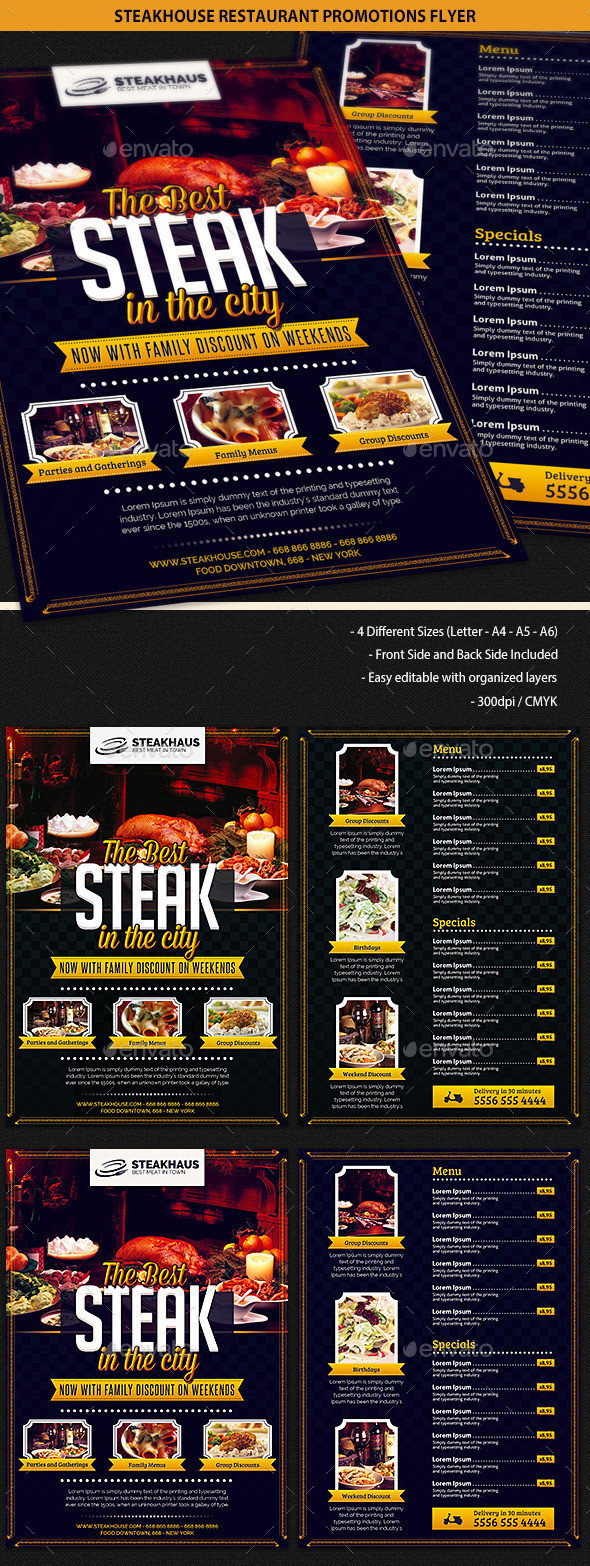 Steakhouse restaurant promotions flyer showcase