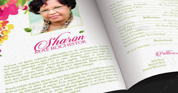 Box floral funeral program template preview