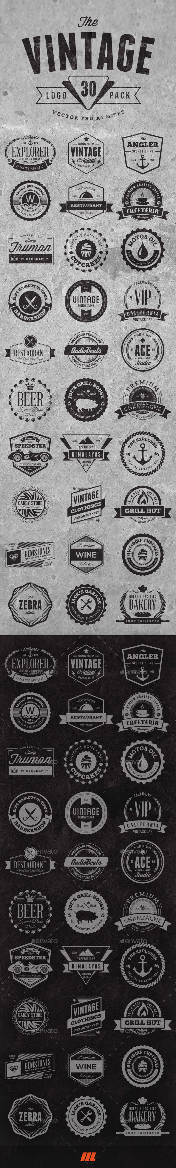 30 retro vintage logo badges insignias preview