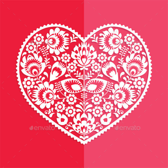 Valentine card polish folk art heart pattern prev