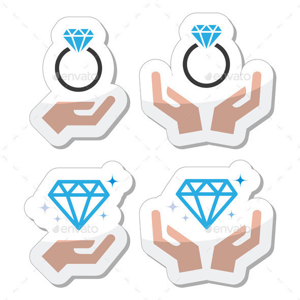 Hands diamond engagement ring labels set prev