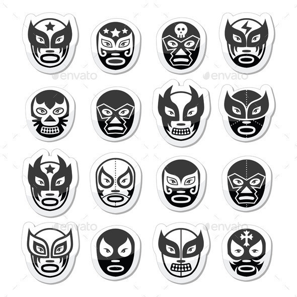 Lucha libre mexican wrestling masks labels black prev