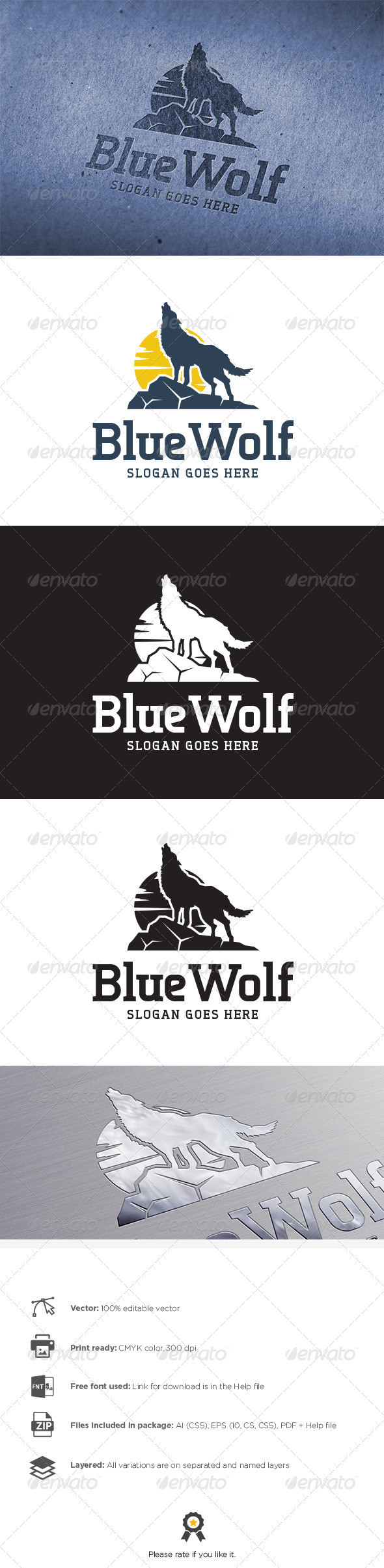 Blue wolf logo template preview