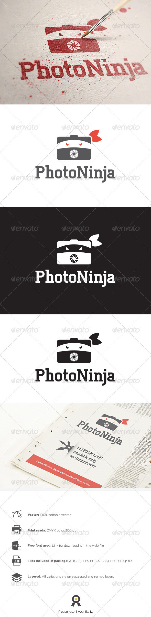 Photo ninja logo template preview