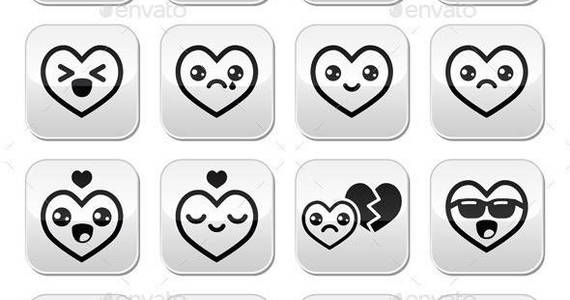 Box kawaii hearts buttons set black prev