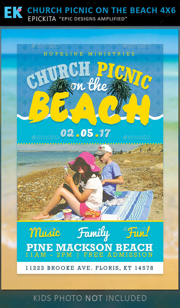 Church picnic on the beach flyer template preview
