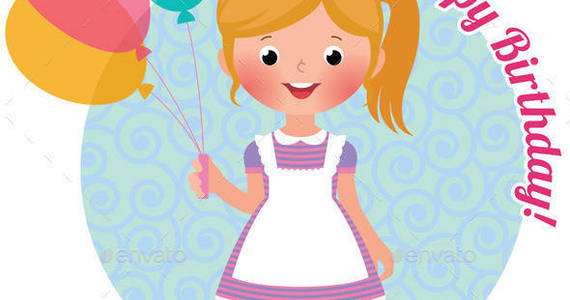 Box girl with balloons birthday