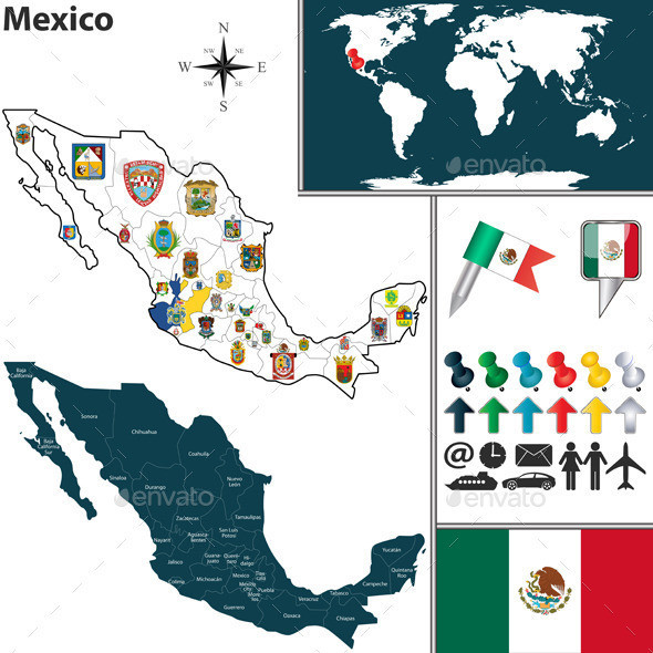 01 mexico 20map 20with 20regions 20and 20flags