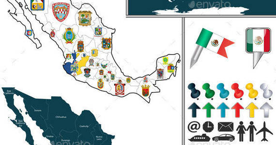 Box 01 mexico 20map 20with 20regions 20and 20flags