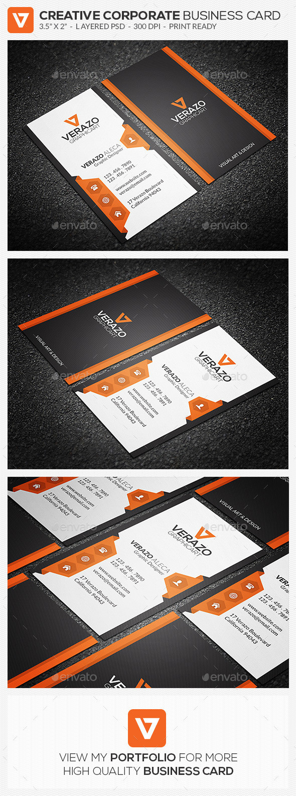 68 orange vertical creative corporate business card template preview