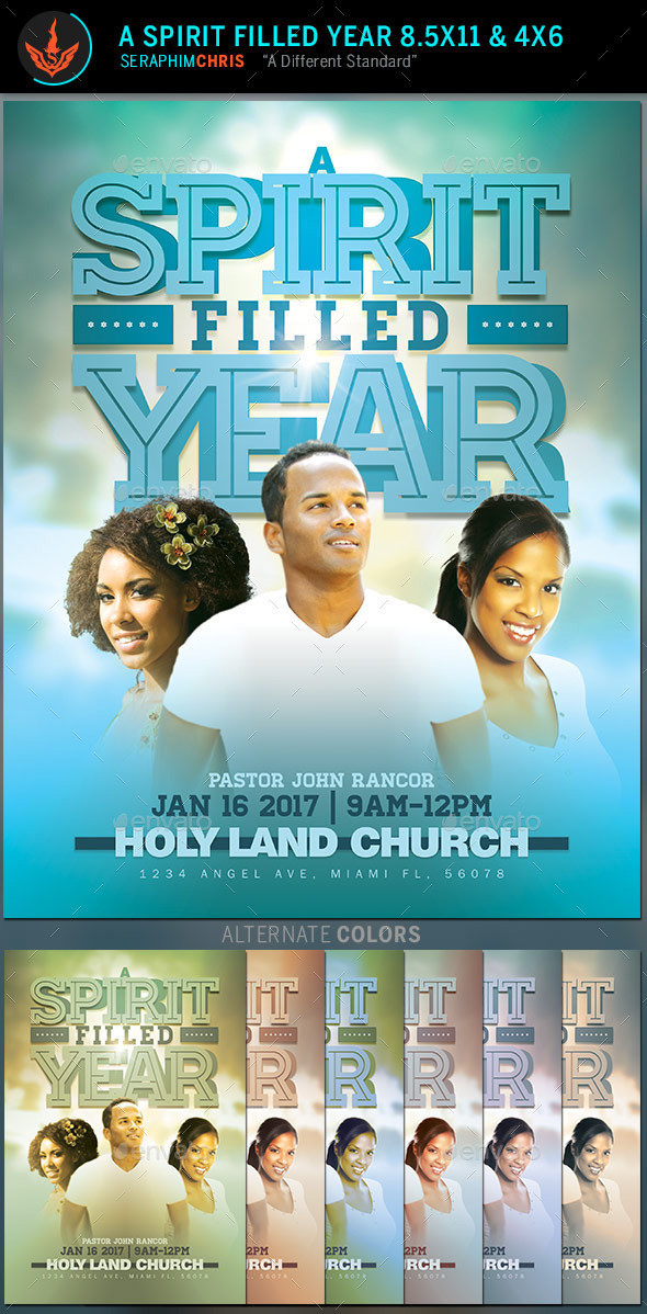 A spirit filled year church flyer template preview