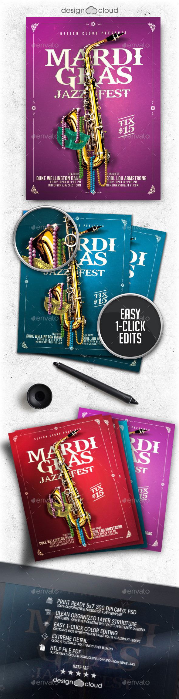 Preview mardi gras jazz fest flyer template
