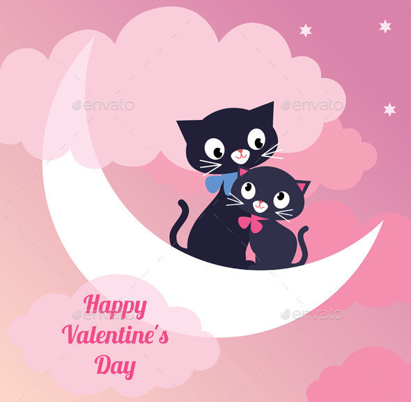 Valentine day card couple of lovers cats