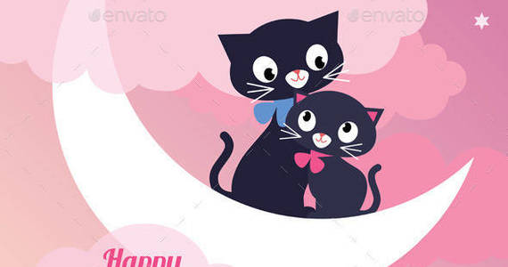 Box valentine day card couple of lovers cats