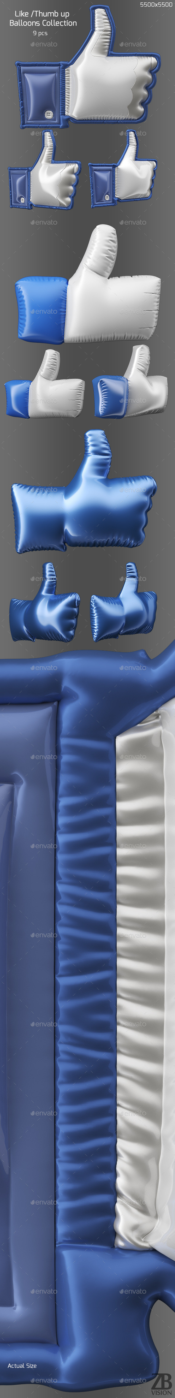 Like thumb up balloon collection 3d model preview img 590