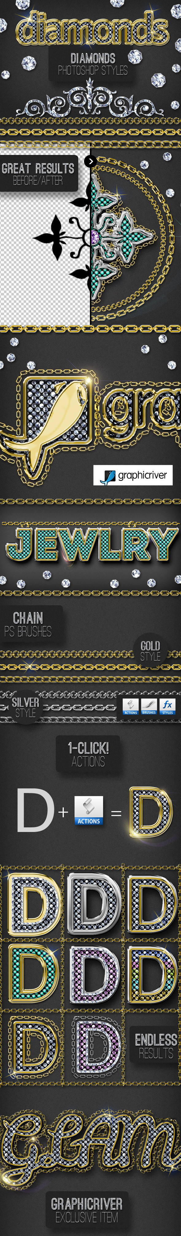 01 main preview bling bling diamonds style photoshop actions