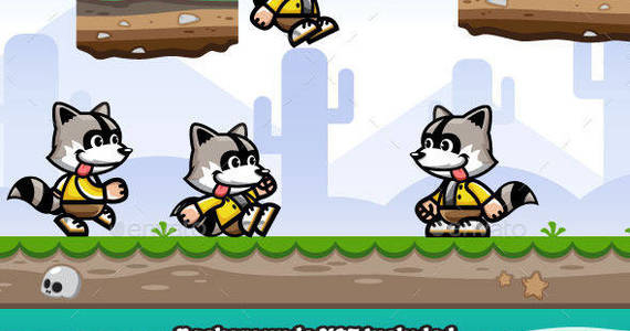 Box raccoon jumping running game character sprite sheet sidescroller game asset animation gui mobile games gameart game art 590