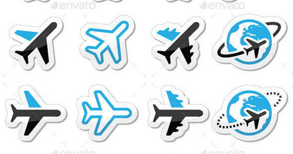 Box plane icons set colour prev