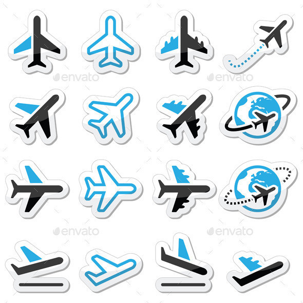 Plane icons set colour prev