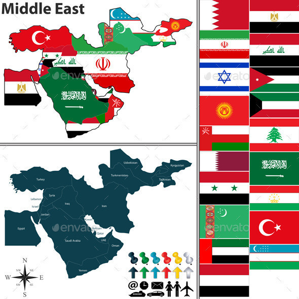 01 political 20map 20of 20middle 20east 20with 20flags