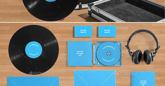 Box vinyl record and album cover mock ups preview