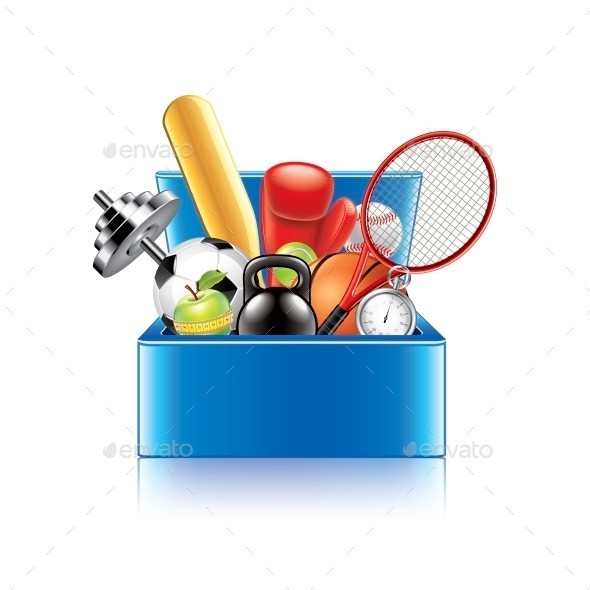 Sport objects box isolated 01