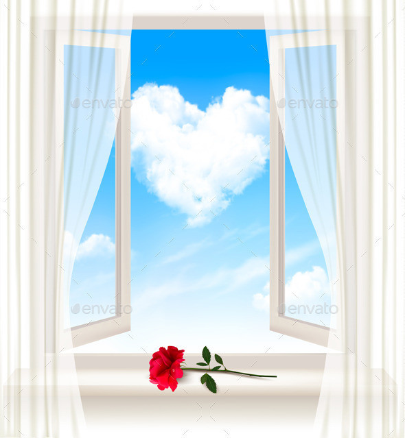 01 valentine background with heart made of clouds and open windows t