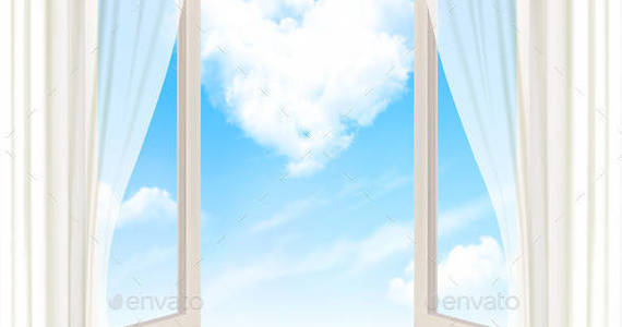Box 01 valentine background with heart made of clouds and open windows t