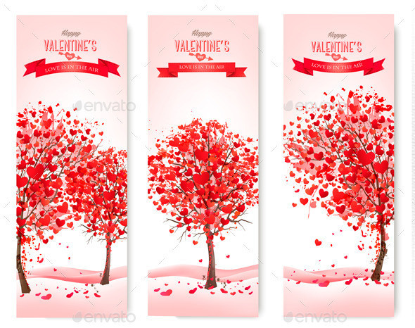 01 three holiday valentine banners with trees t