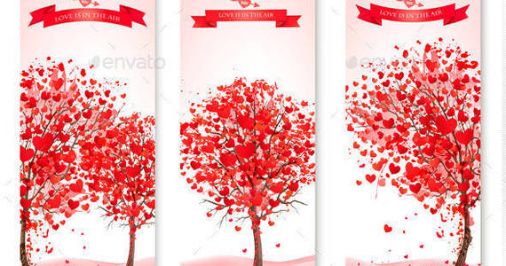 Box 01 three holiday valentine banners with trees t