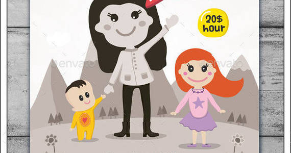 Box child care babysitting cartoon flyer preview