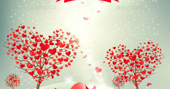 Box 01 vintage valentine holiday background with magic box and trees with red hearts t