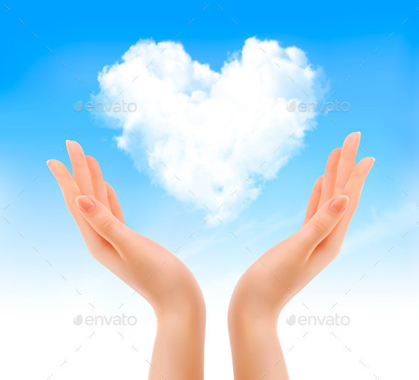 01 heart made of clouds and two hands t