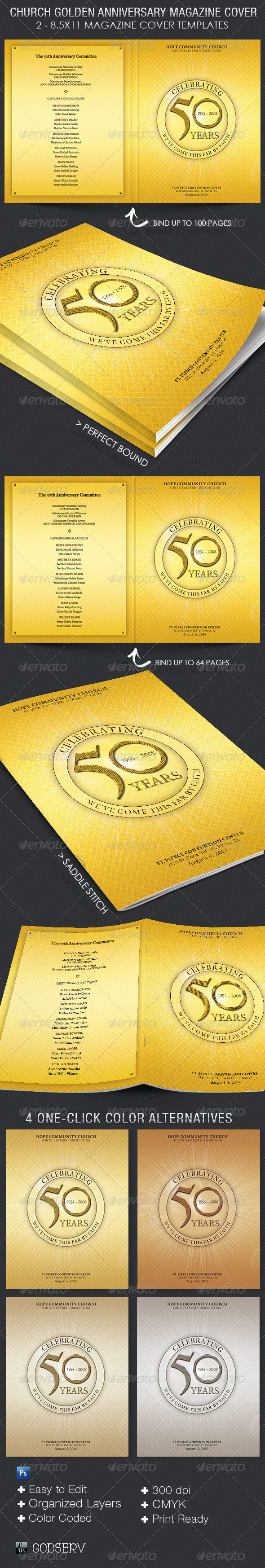 Church golden anniversary magazine cover template preview