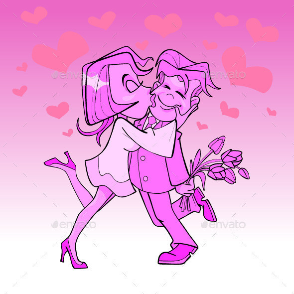 Cartoon 20girl 20kissing 20man 20with 20flowers 20on 20a 20pink 20background 20with 20hearts