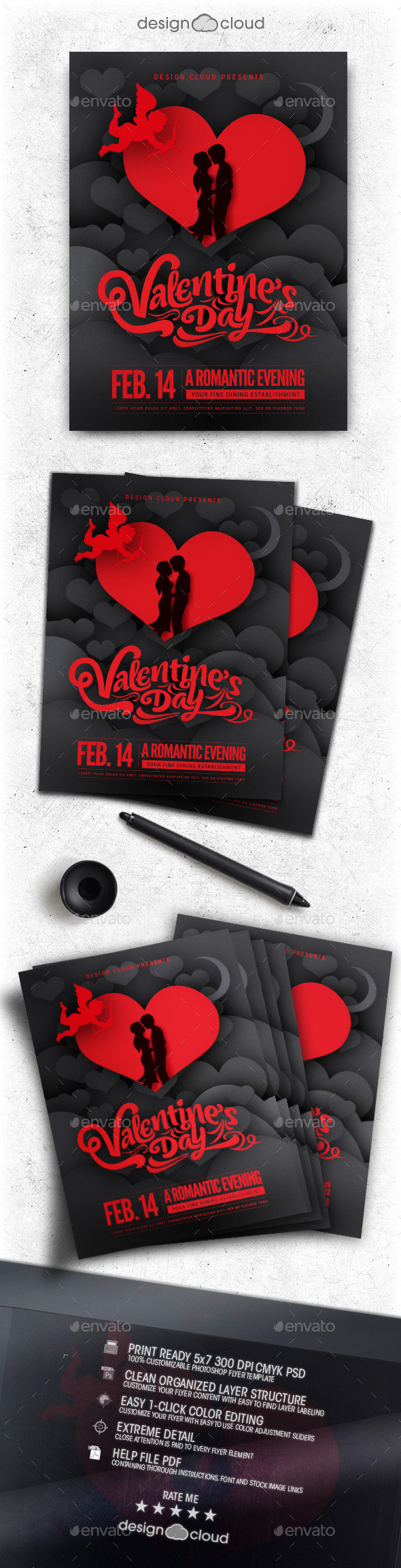 Preview elegant shaded valentine flyer template
