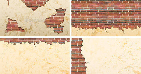 Box set old brick cracks concrete wall 590