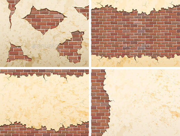 Set old brick cracks concrete wall 590