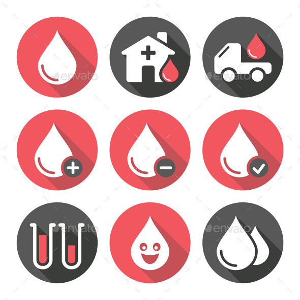 Blood donation flat design buttons set prev