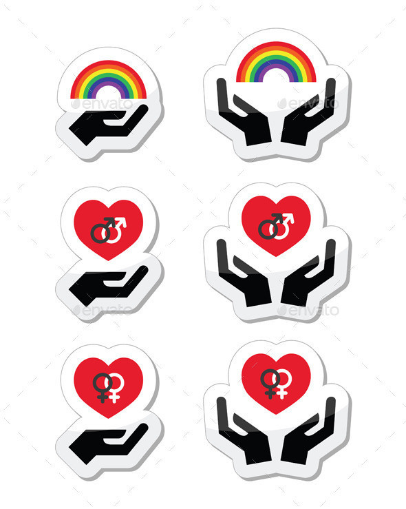 Hands gay lesbian rainbow labels set prev