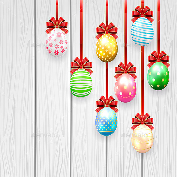 Easter 20eggs 20with 20bow 20on 20wooden 20background 201