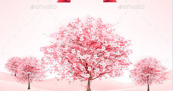 Box 01 abstract spring background with pink trees t