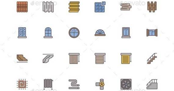 Box vector 20colored 20building 20material 20line 20icons