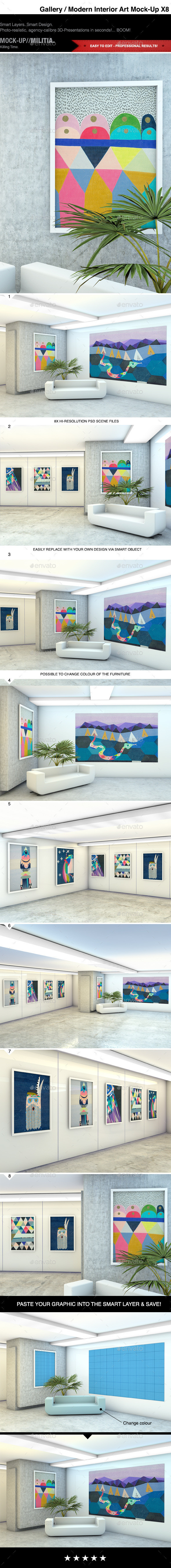 Modern interior gallery art wall mock up prvw