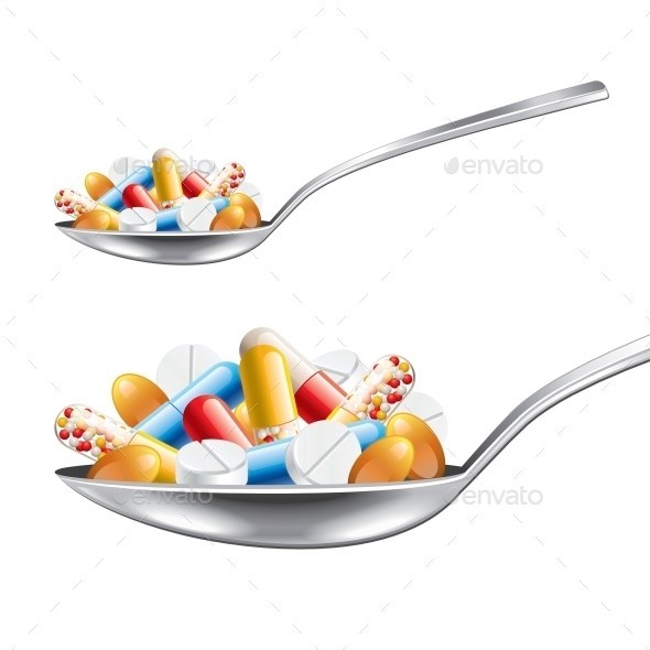 Spoon with medicines isolated 01